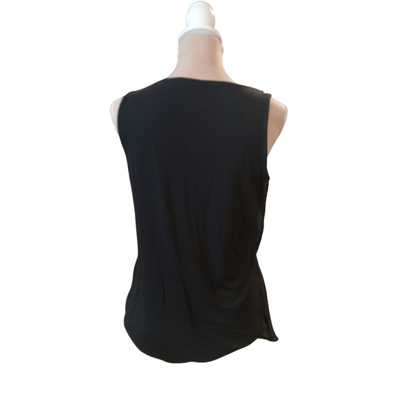 New York & Company L Black Draped Rosette Sleeveless Blouse Top Large Stretch - Picture 5 of 11